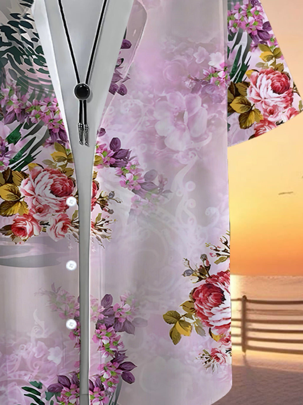 Fashionable Tropical Colorful Floral Print Men'S Casual Shirt - Short-Sleeved Button Design, Suitable for Summer Outdoor And Leisure Wear