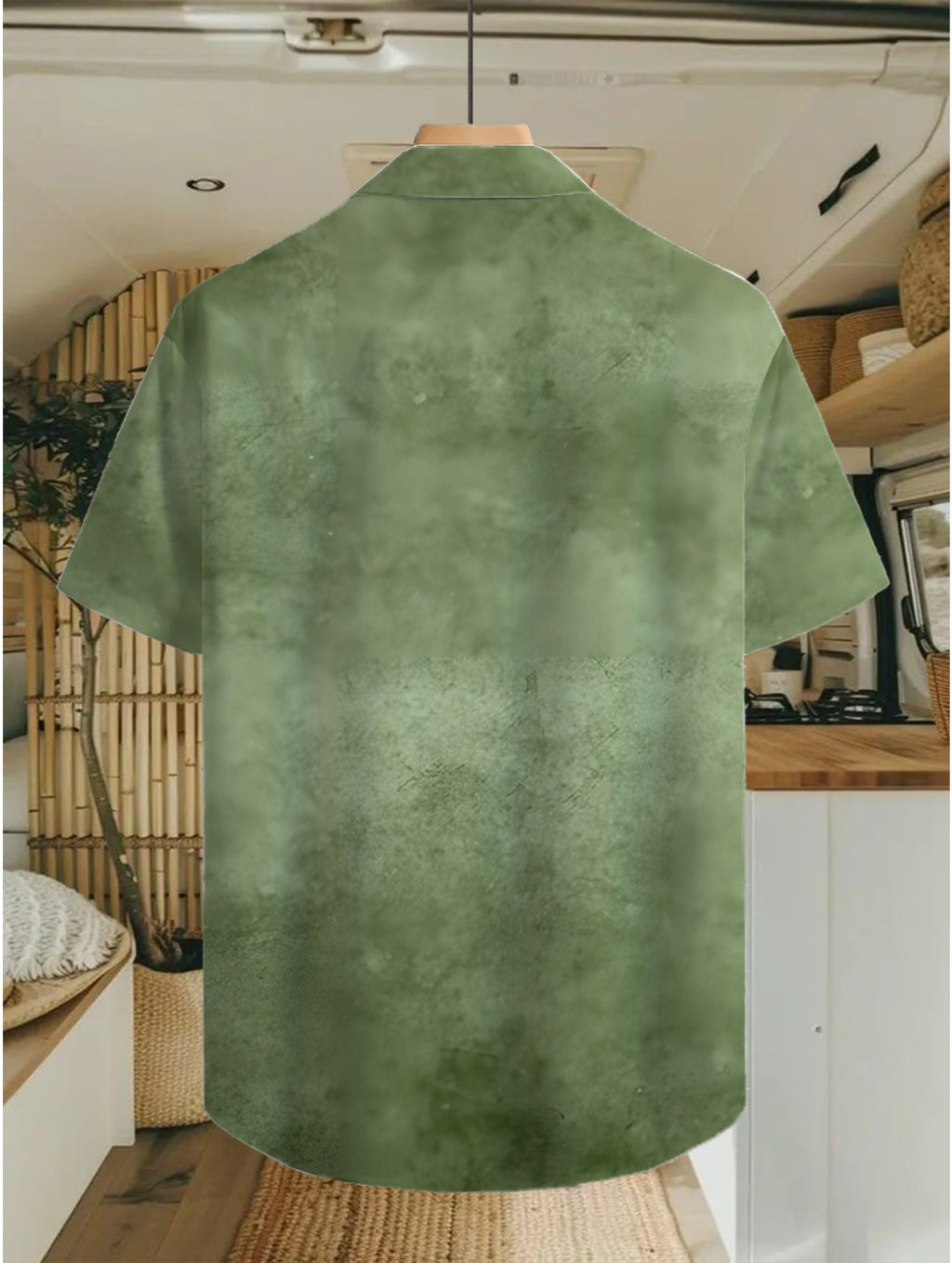 Vintage Hawaiian Style Green Ombre Print, Fashion Tropical Hawaiian Shirt - Short Sleeve, Casual Button- Men's Shirt, Lightweight Polyester for Summer Adventures