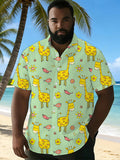 [Print Design - Not Texture] Short Sleeve Shirt Men'S Trendy Digital Print Short Sleeve Shirt Yellow Green Pink Cartoon Animal Pattern Fashionable And Grand Street/Trendy/Print/Clothing/Apparel/Summer/Men